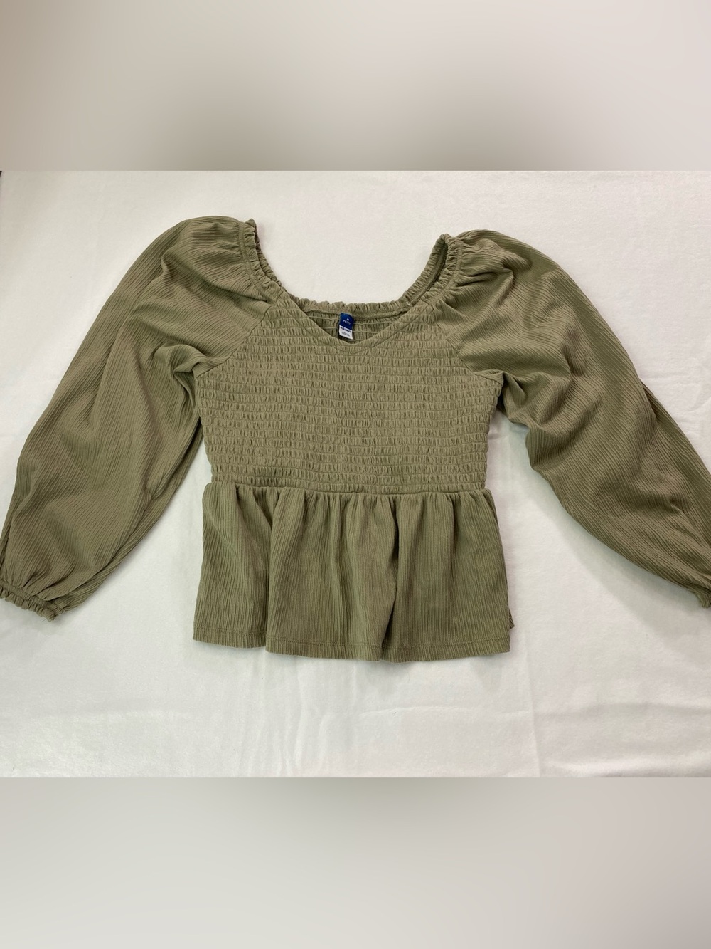 Old Navy Olive Green Smocked Peplum Long-Sleeve Top